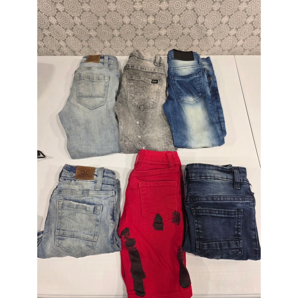 Kids Jeans Bundle 6 Pairs Light Wash‎ Denim Red Black Wash Moto Style Size 5